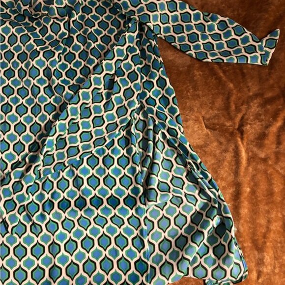 Zara Teal and White Geometric Midi Skirt - Picture 6 of 7